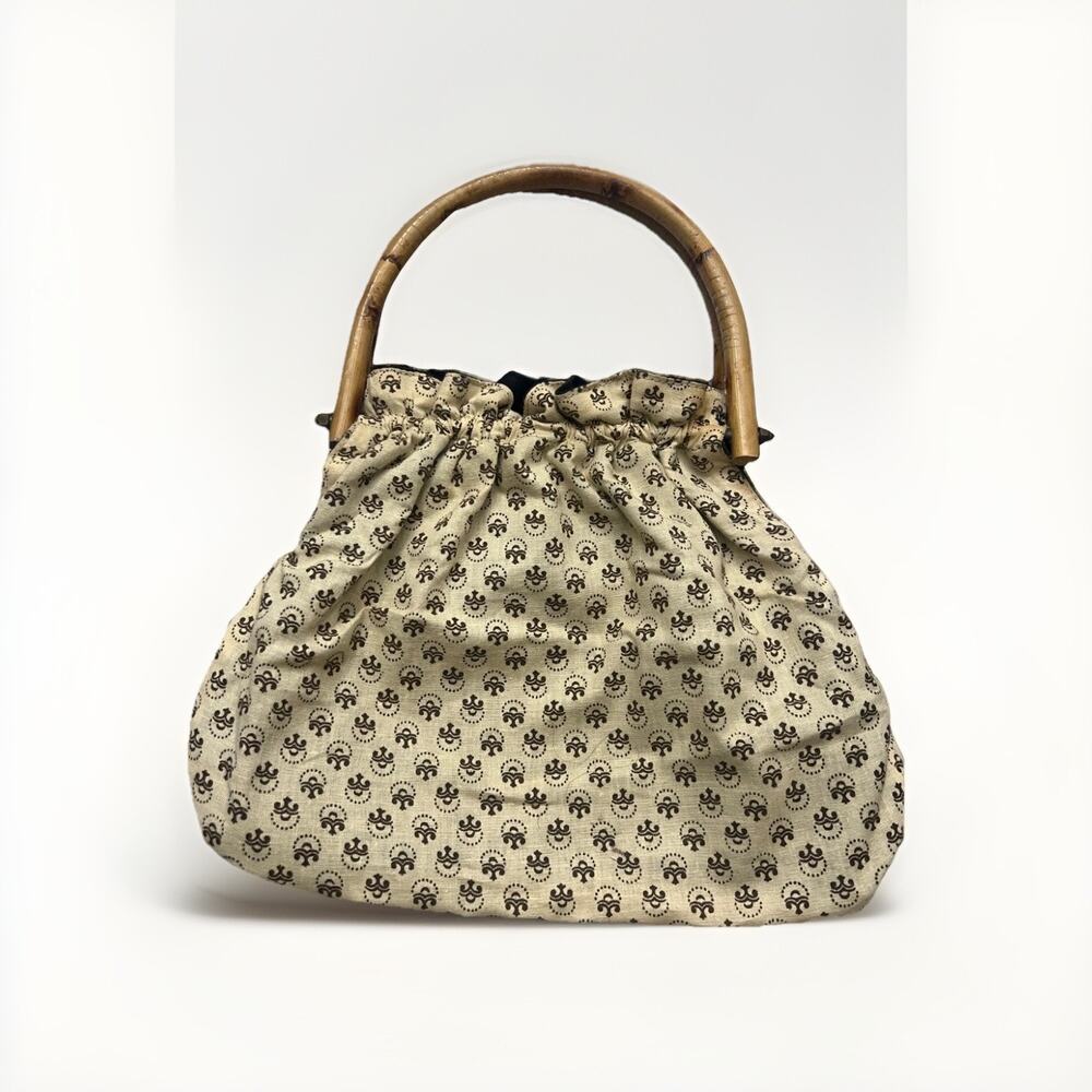 Vintage 1960s Purse Beige Wood Handle Marchioness for Macys